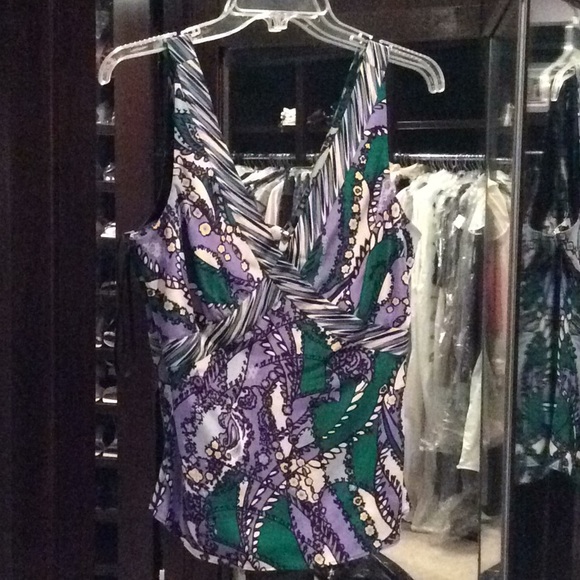 Tahari Tops - Tahari silk green, purple top, vneck, small, nwt,